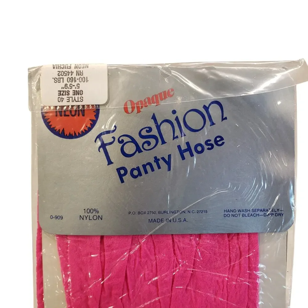 Vintage Opaque Panty Hose Neon Pink 80s One Size School Girl